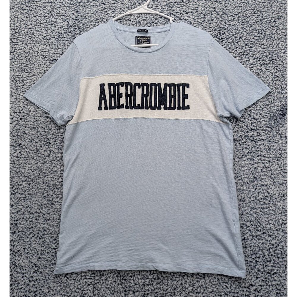 Abercrombie Fitch Y2K Revival Spellout Shirt Mens M Spellout Preppy Casual Blue
